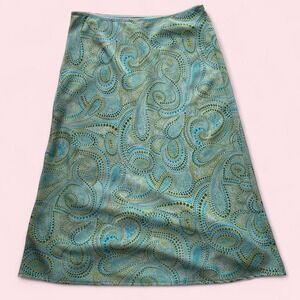 My Michelle VTG 90s Y2k Fairy Blue Green Paisley Dotted Midi Skirt L Made in USA